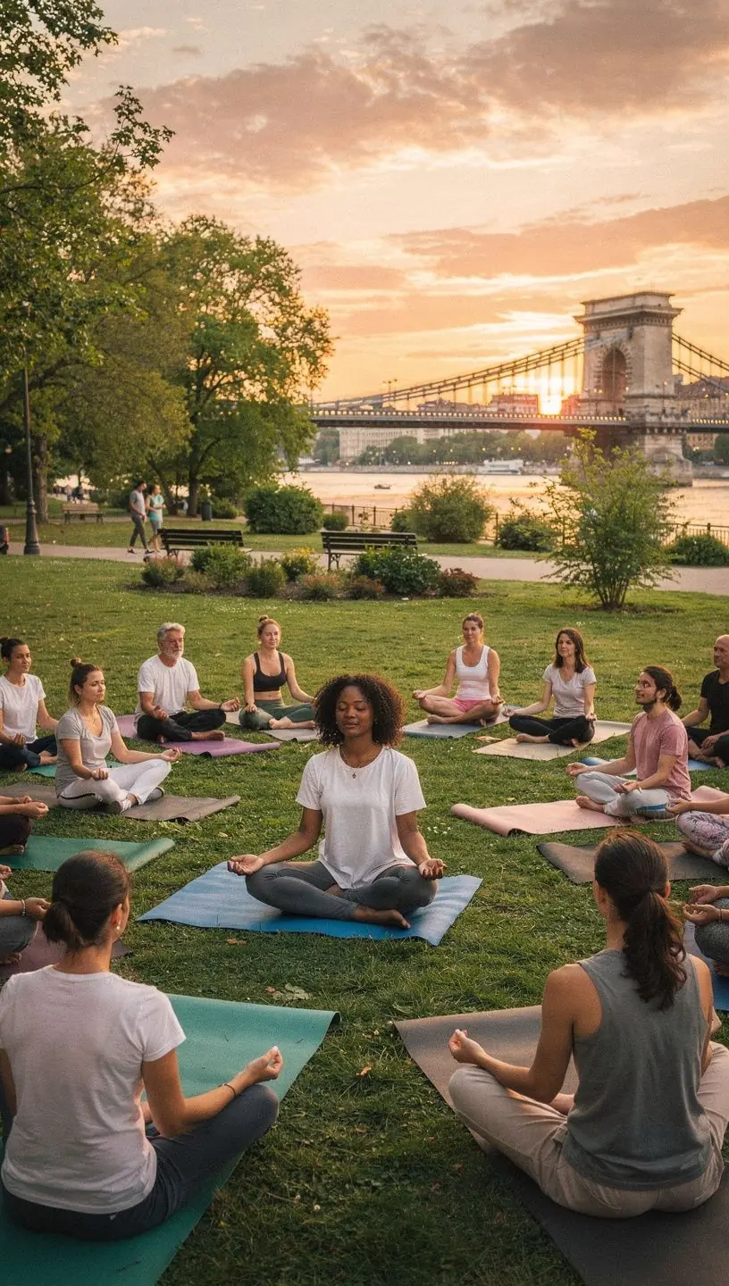 Tanár, aki stresszcsökkentő technikákat tanít egy kiscsoportnak.