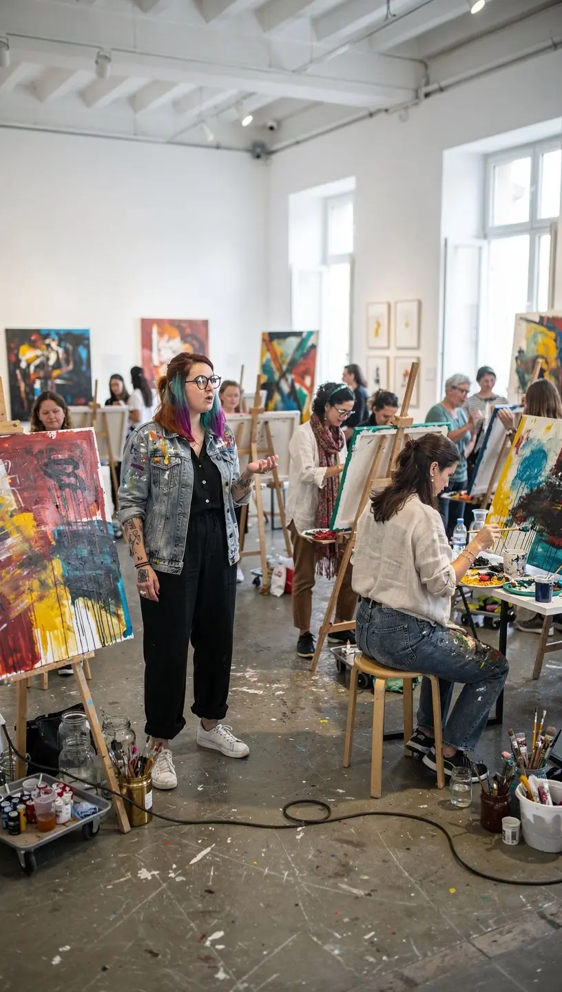 Csoportos meditációs foglalkozás, ahol a résztvevők nyugodtan ülnek, és figyelik a belső érzéseiket.